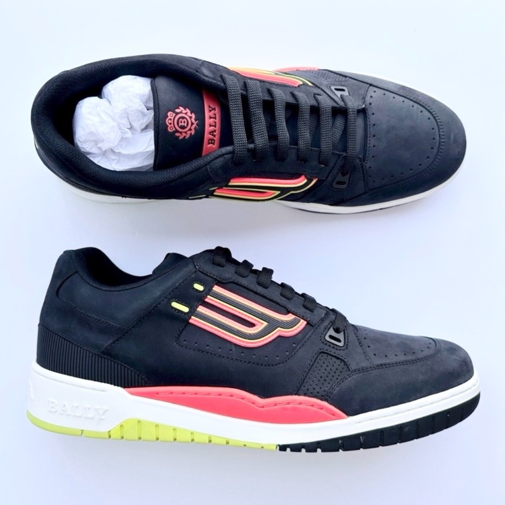 BALLY Shoes NIB Men’s KUBA Black Calf Nabuk Leather Low Top Sneakers NEW
